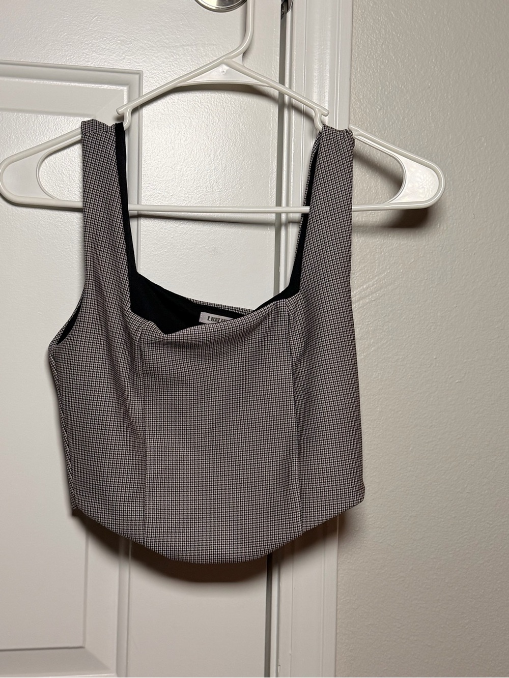 Structured Houndstooth Square-Neck Crop Top - Black/White